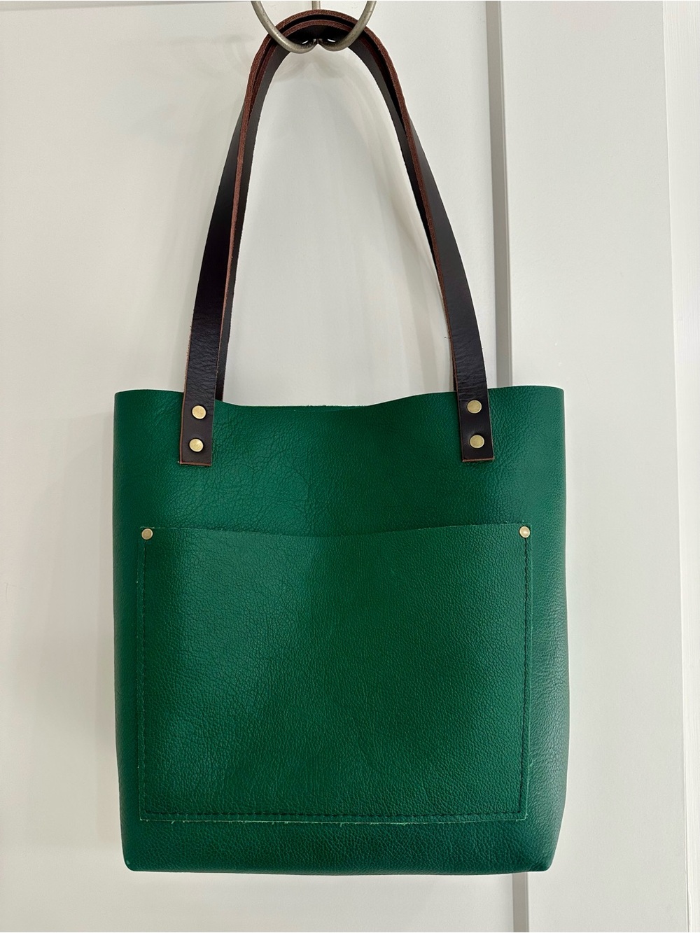 Portland Leather Green Tote with Brown Handles